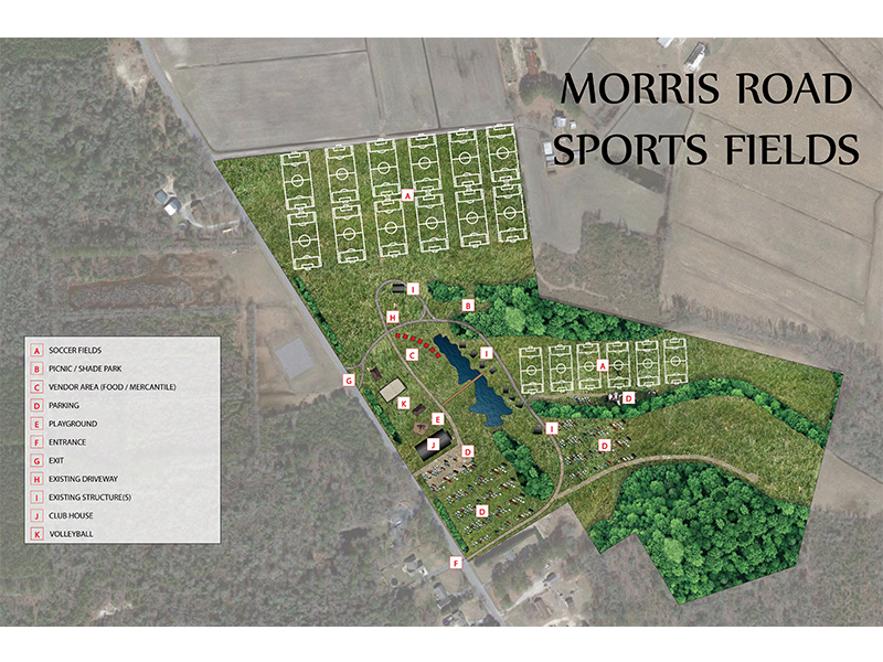 a map shows the location of sports fields